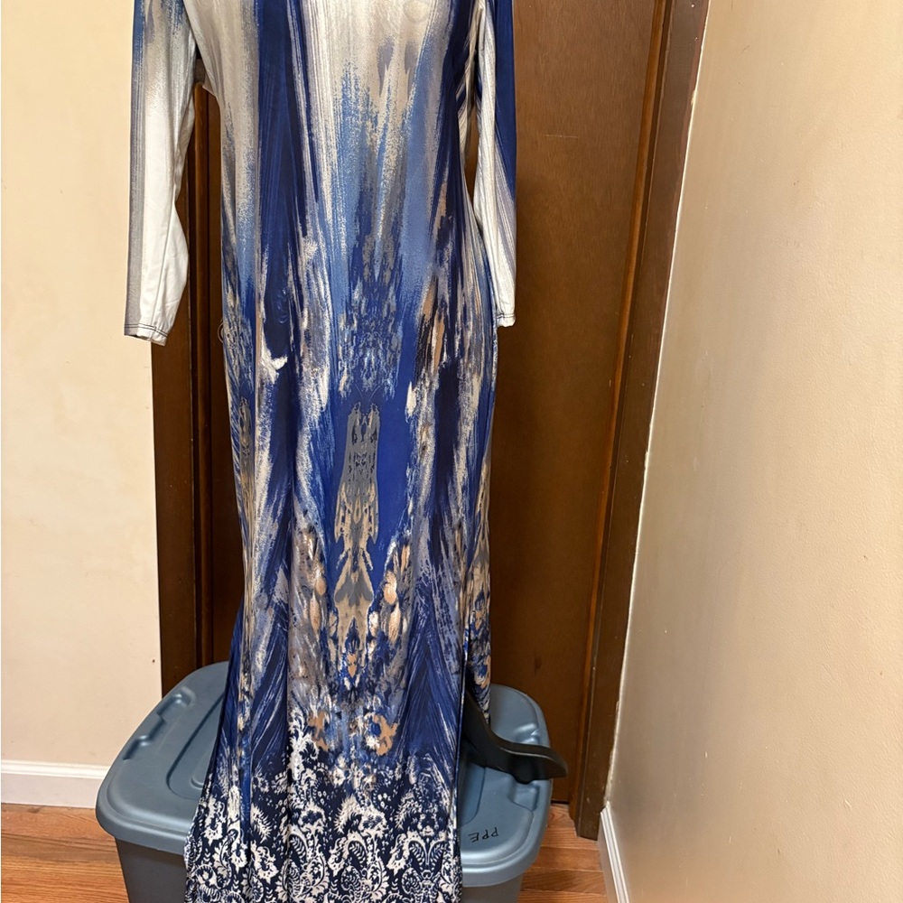 PRETTY YOUNG THING Blue and Silver Maxi Dress NWT